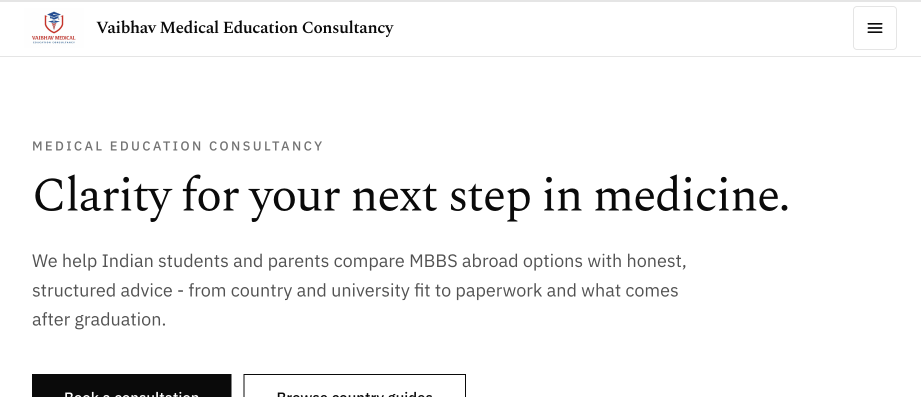 Screenshot of Medical Guidance Hub